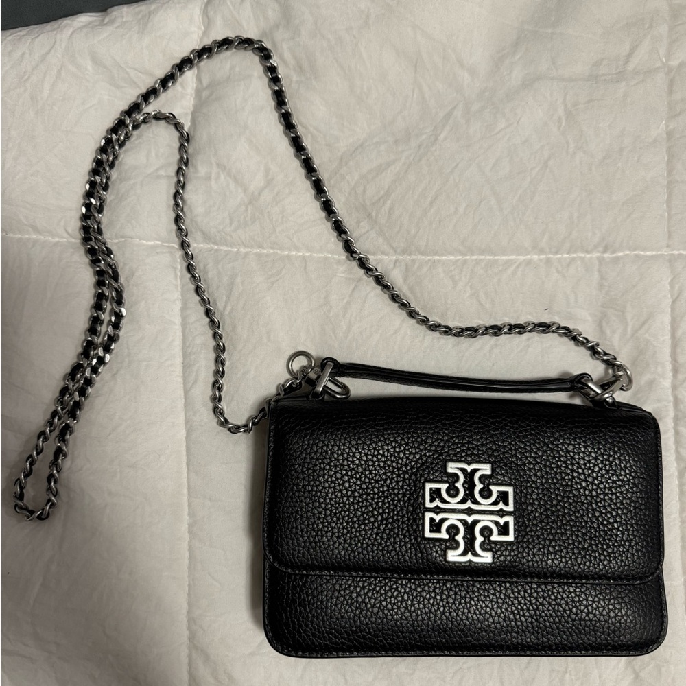 Tory Burch Black Crossbody Bag with Silver Chain
